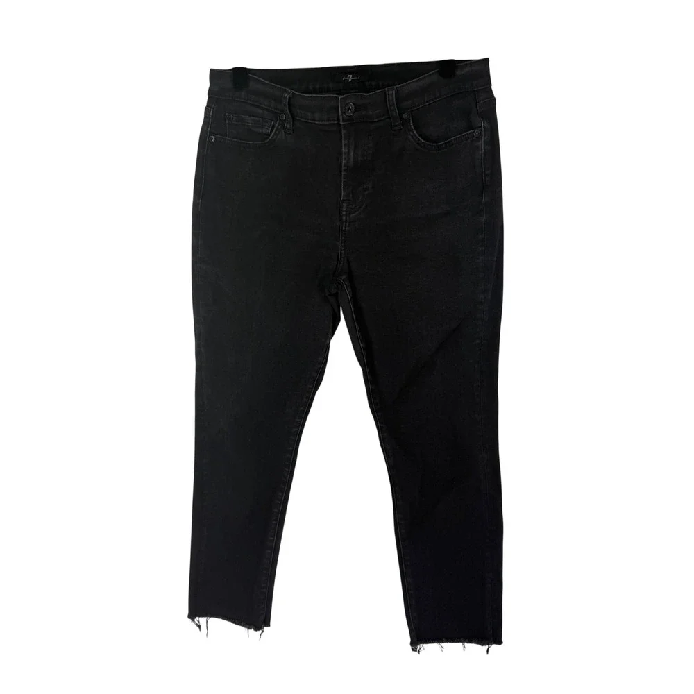 7 For‎ All Mankind Roxanne Ankle Jeans Womens 32 Black Raw Hem Slim